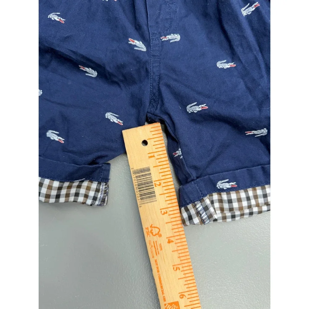 Lacoste Boys Navy Blue All Over Crocodile Embroidered Chino Shorts Size L